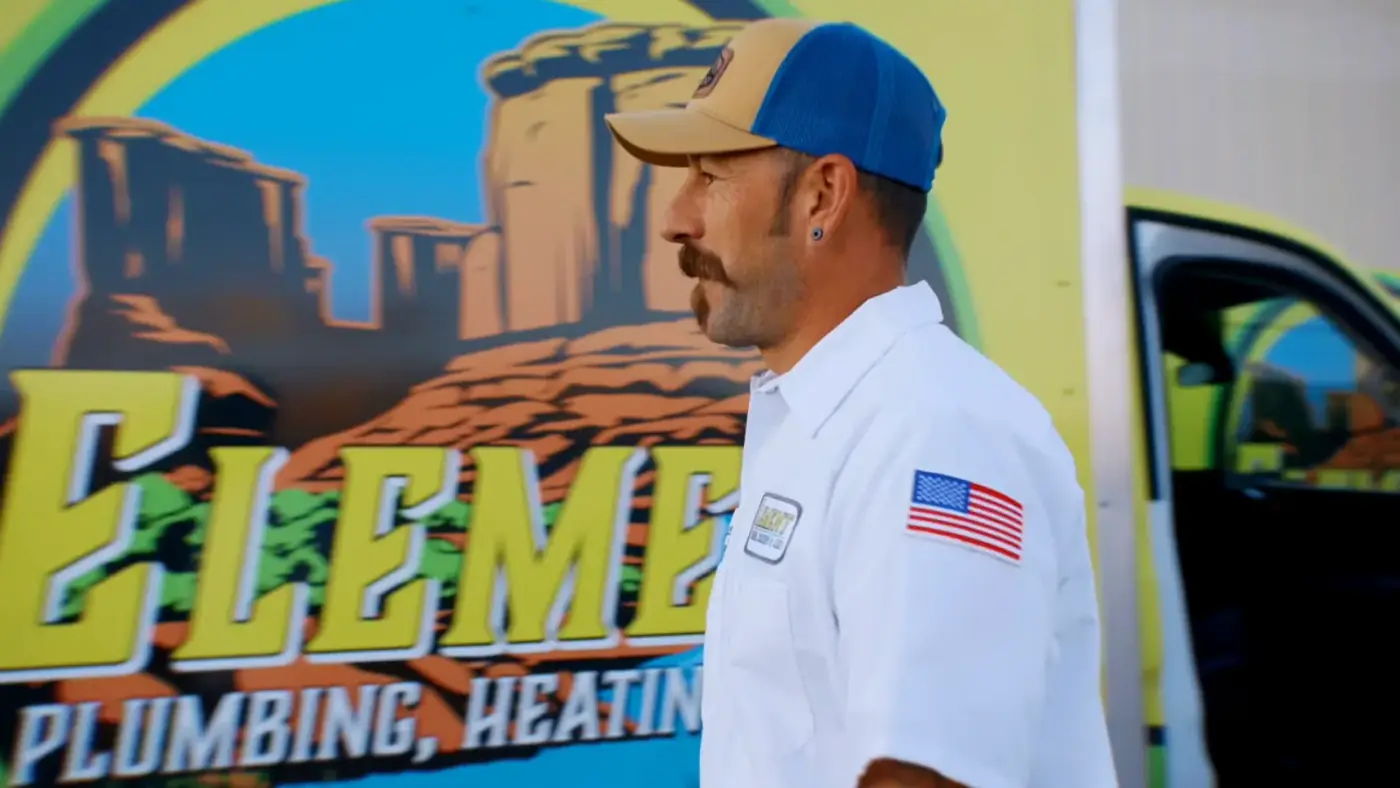 Element Plumbing technician arriving at a customers home in Flagstaff Arizona